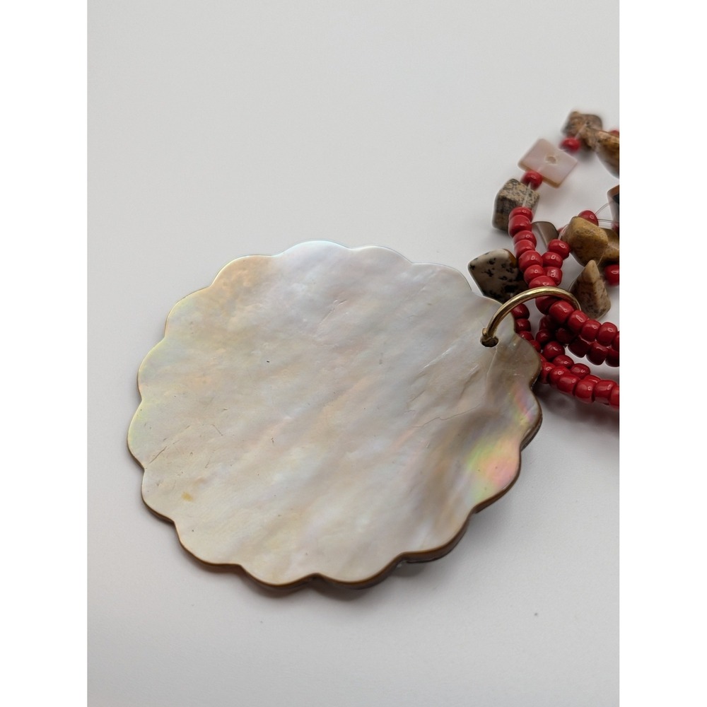 Sonoma Red Beaded Multi Strand Necklace Mother of Pearl Shell Pendant Boho - Picture 11 of 12
